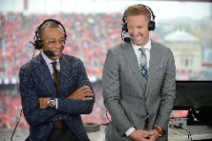 The FOX Sports college football lead broadcast team of Joe Klatt and Gus Johnson at Ohio Stadium.